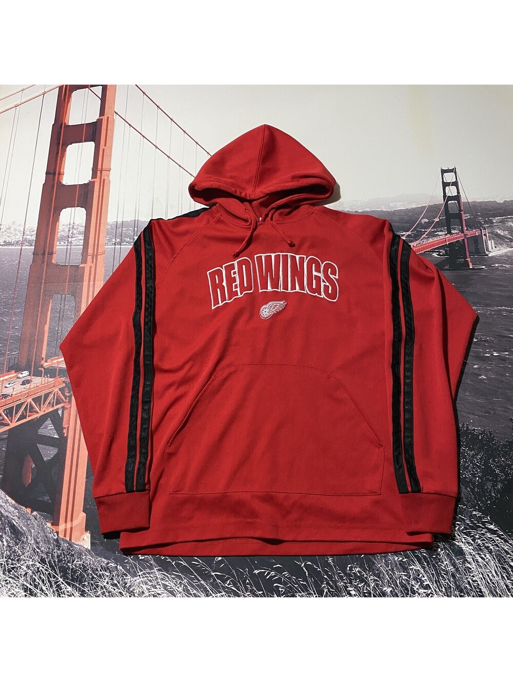 Detroit Red Wings Hoodie Mens Sz M Official NHL Hockey Striped Sweatshirt Jersey